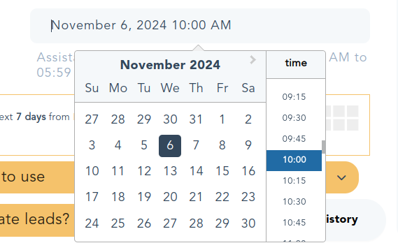 Example of selecting a date and time